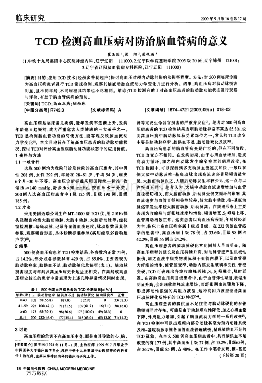 TCD检测高血压病对防治脑血管病的意义.pdf_第1页