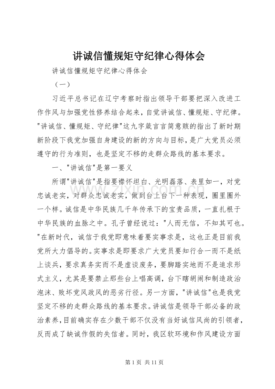 讲诚信懂规矩守纪律体会心得.docx_第1页