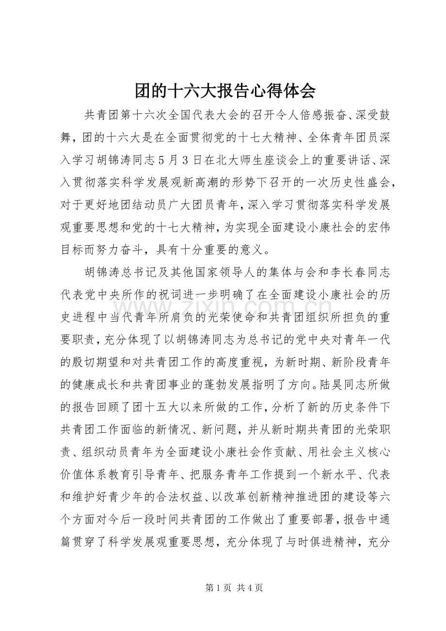 团的十六大报告体会心得.docx_第1页