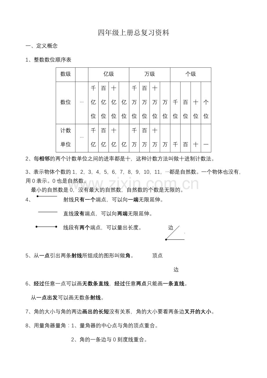 人教版小学数学四年级上册复习资料及各单元练习题.doc_第1页