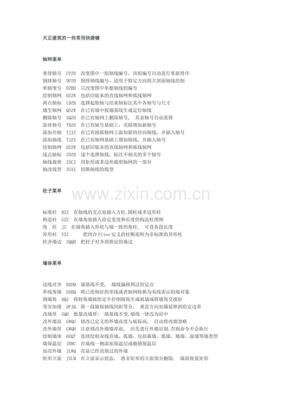 天正建筑的常用快捷键.doc_第1页