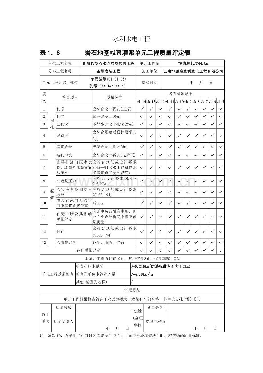 灌浆单元质量评定表填说明及单孔质量评定表.doc_第1页