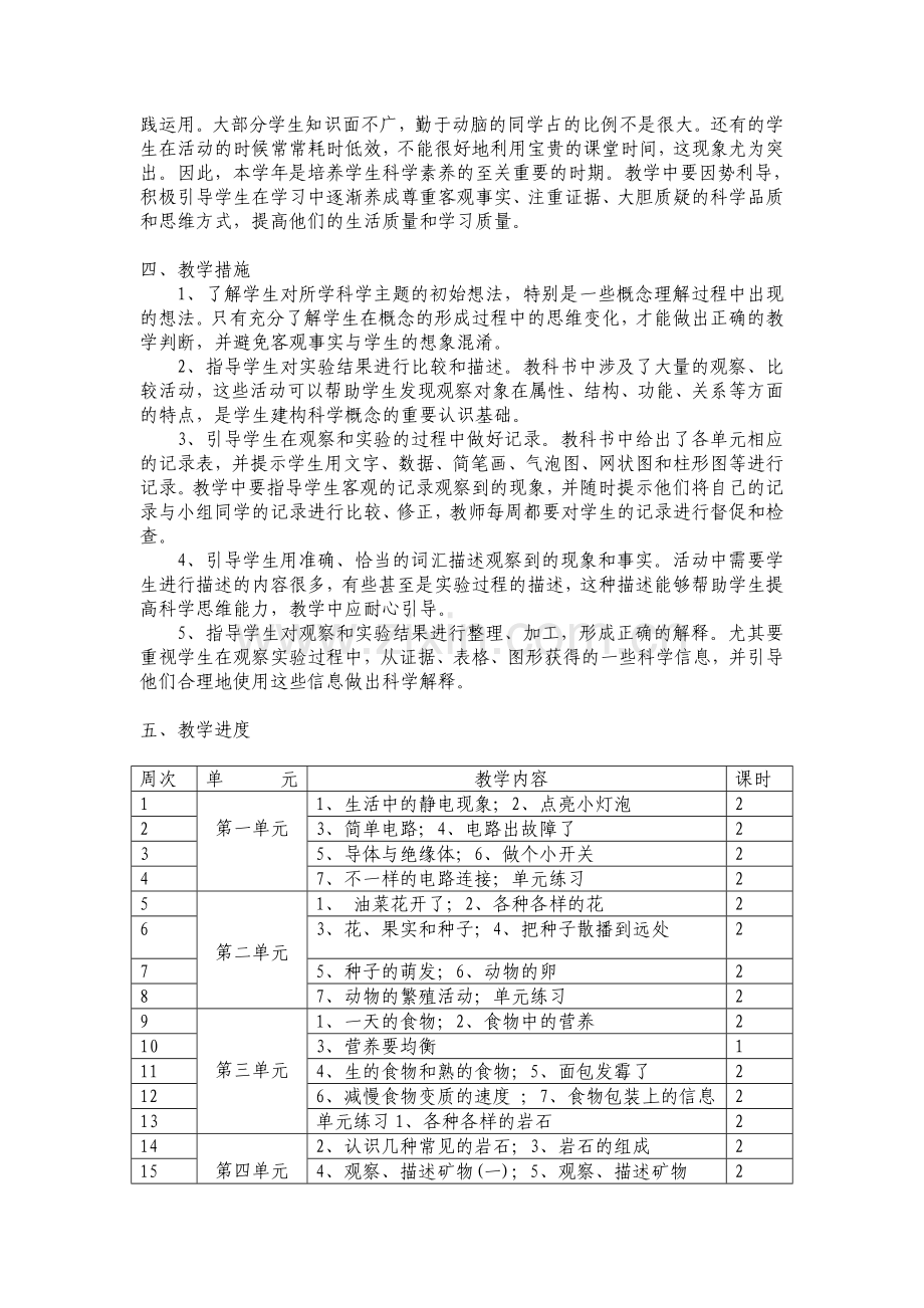 新版教科版四年级下册科学教学计划.doc_第2页