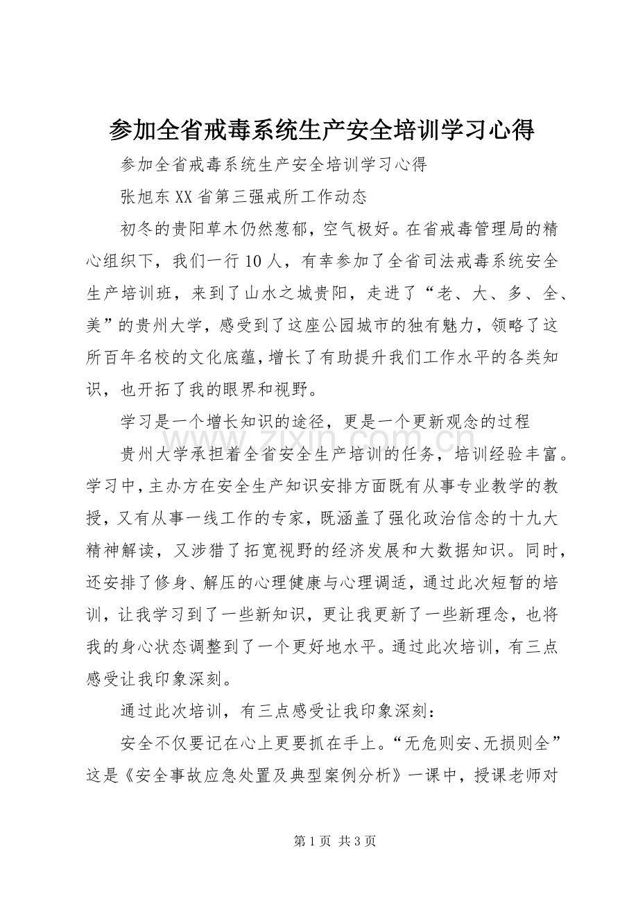 参加全省戒毒系统生产安全培训学习体会.docx_第1页