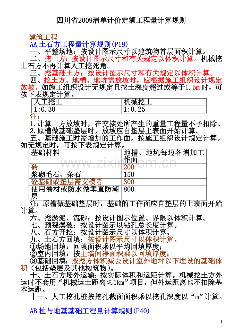 四川09计价定额工程量计算规则.doc_第1页