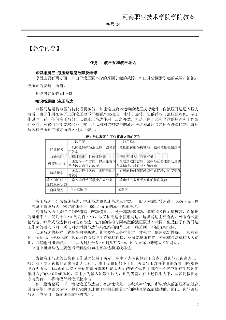 任务二 液压泵和液压马达教案.doc_第2页