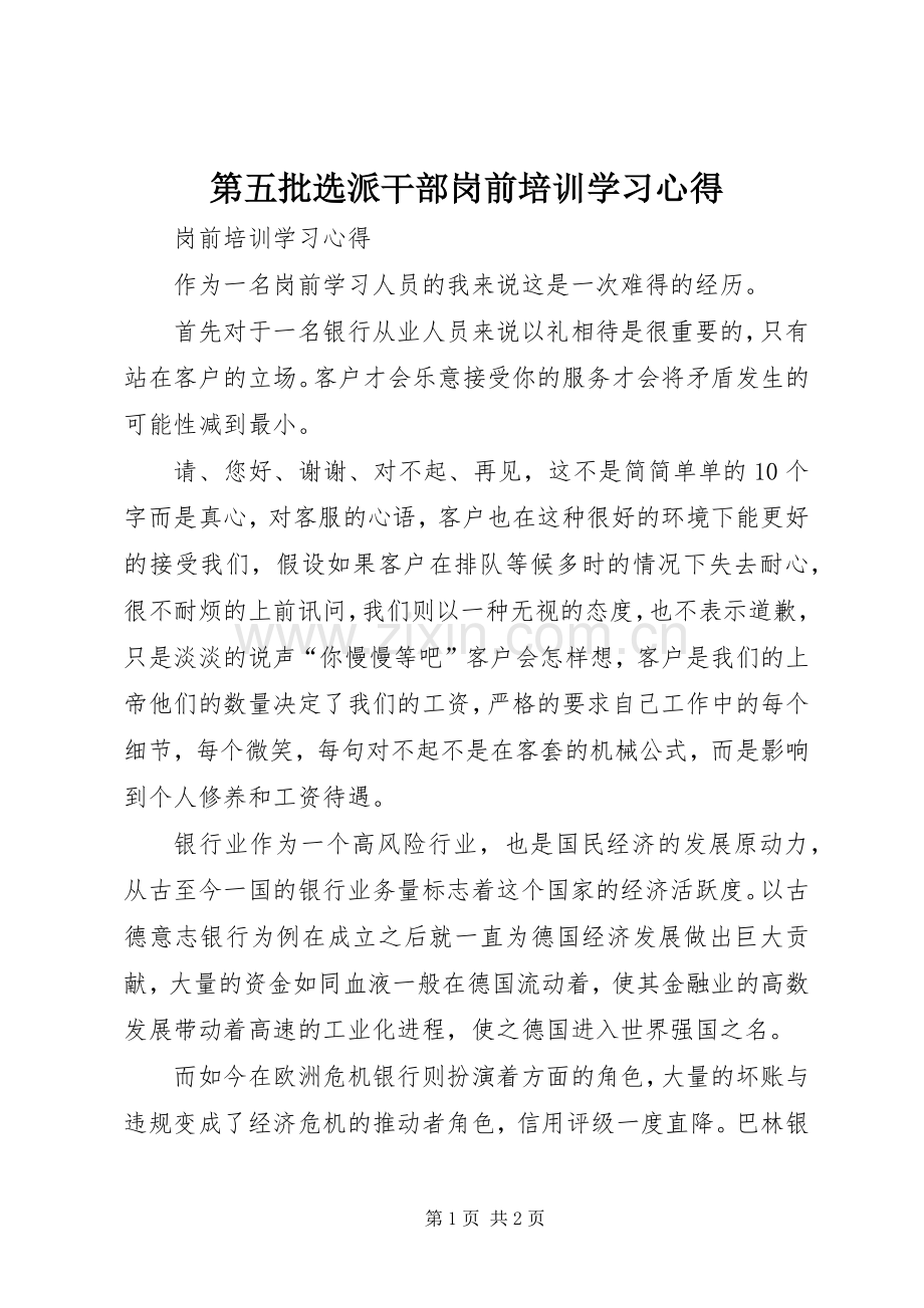 第五批选派干部岗前培训学习体会.docx_第1页