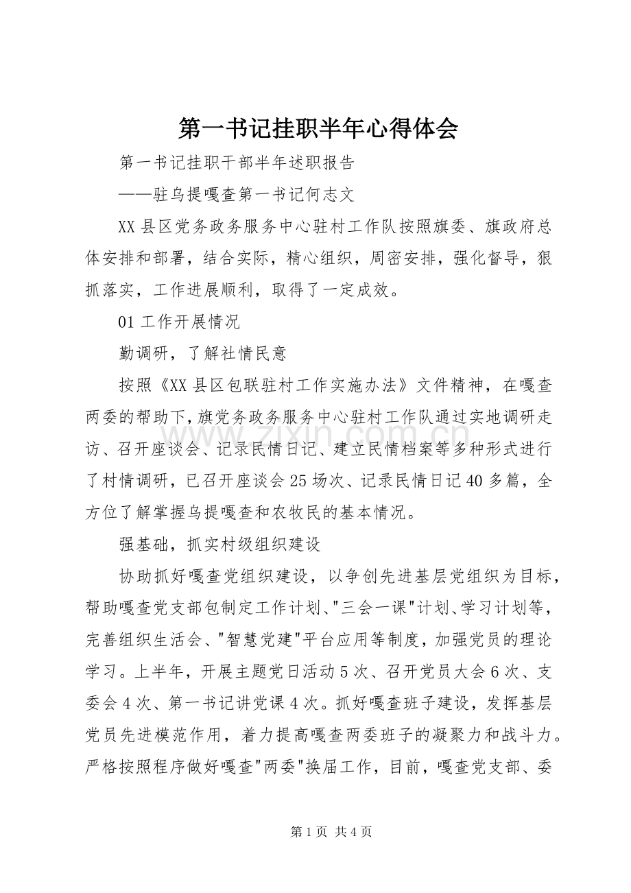 第一书记挂职半年体会心得.docx_第1页