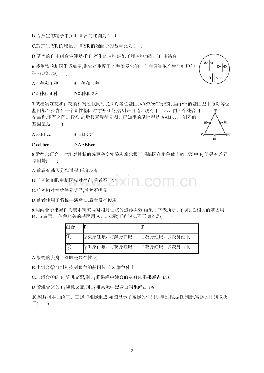 网课作业六孟德尔定律与伴性遗传试题.docx_第2页