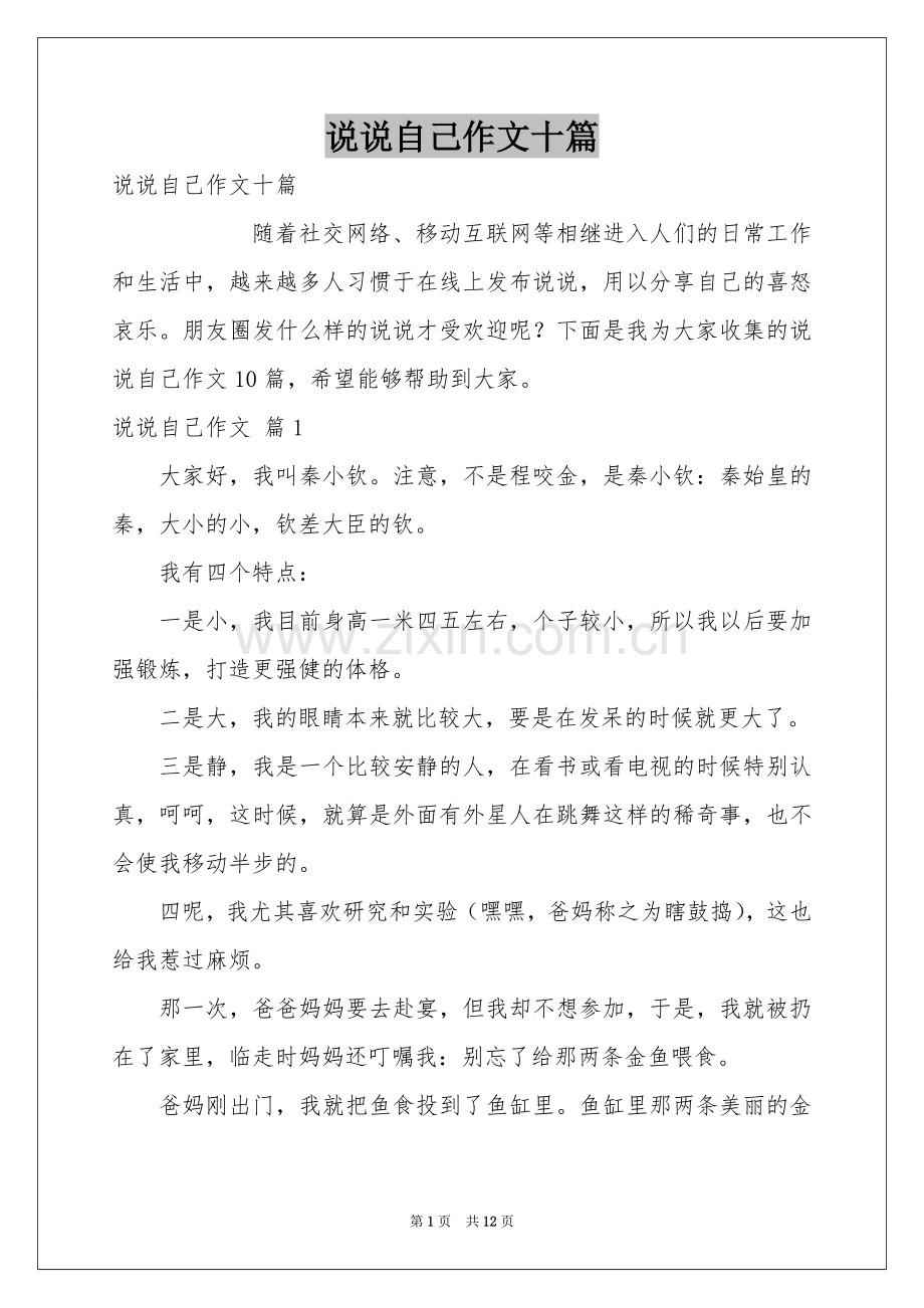 说说自己作文十篇.docx_第1页