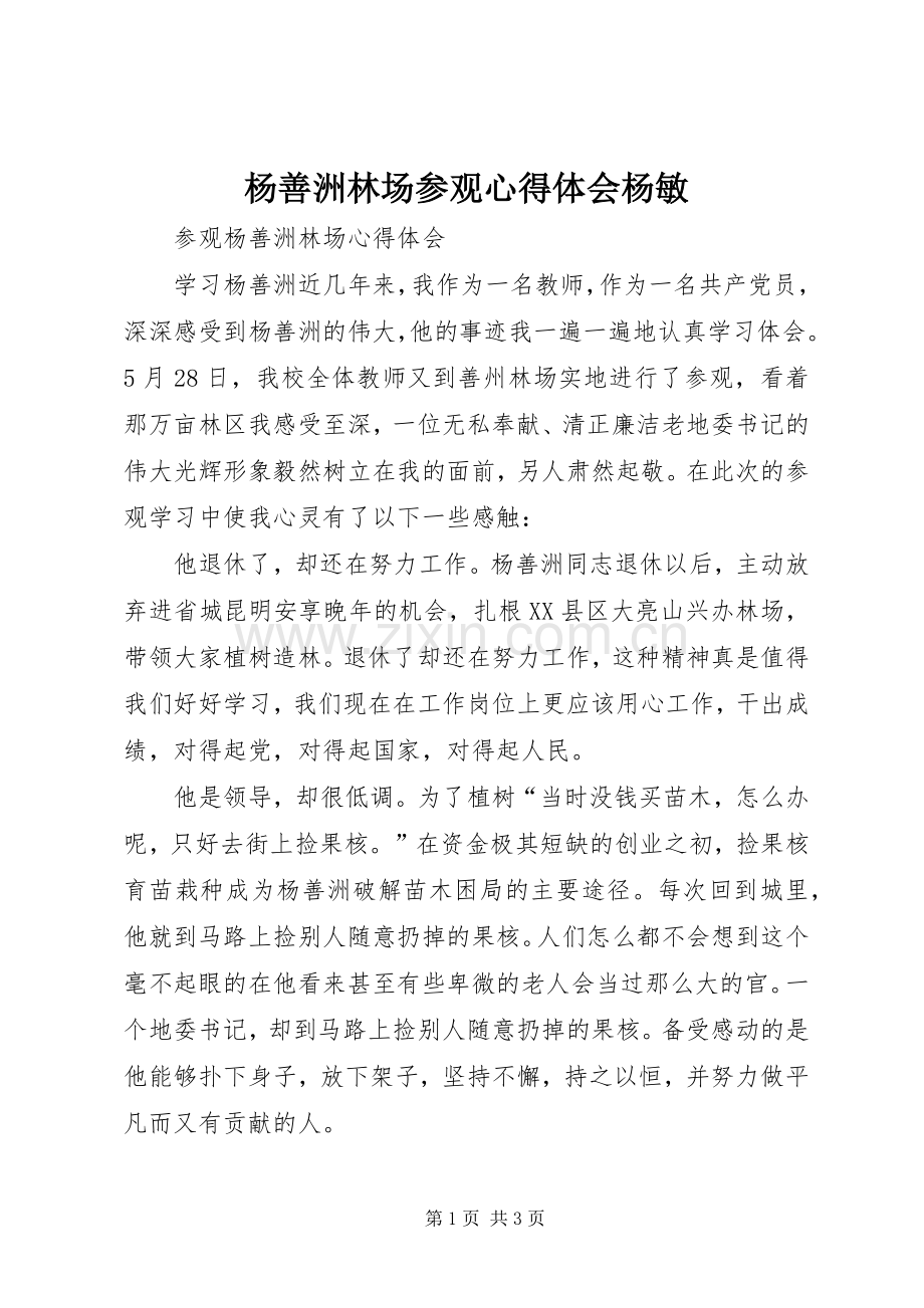 杨善洲林场参观体会心得杨敏.docx_第1页