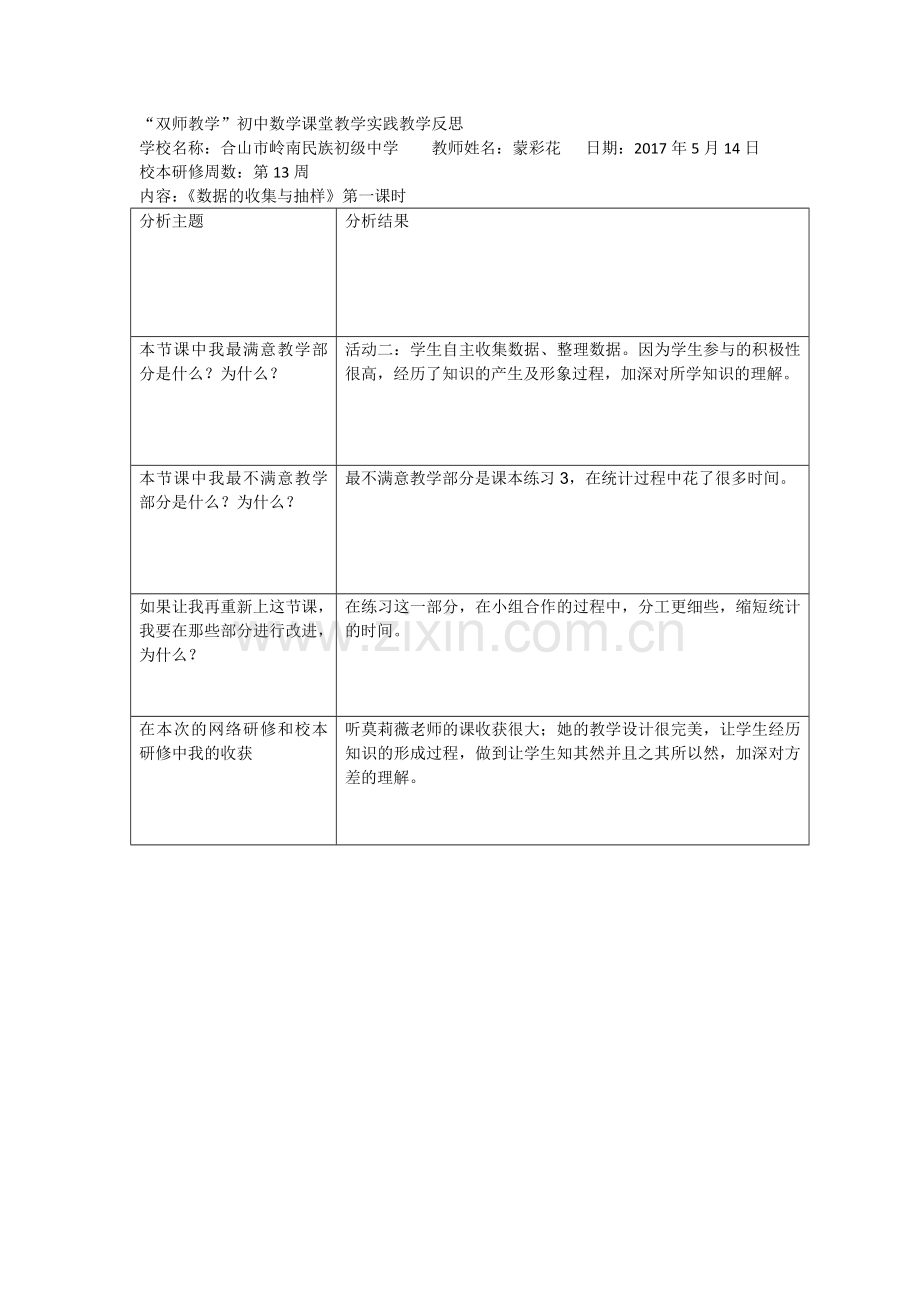 数据的收集与抽样教学反思.docx_第1页