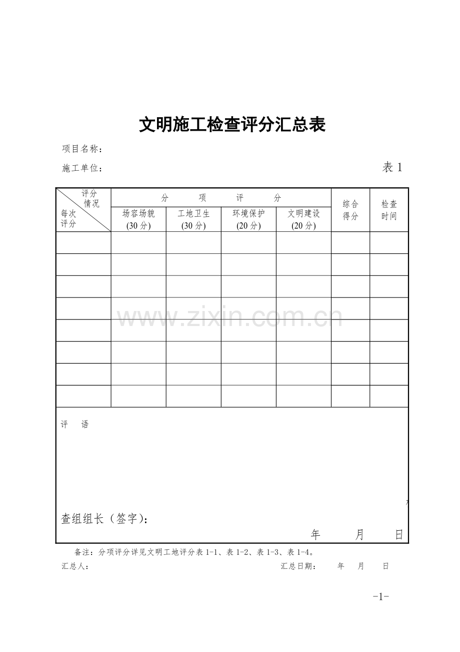 文明施工检查评分汇总表.pdf_第1页