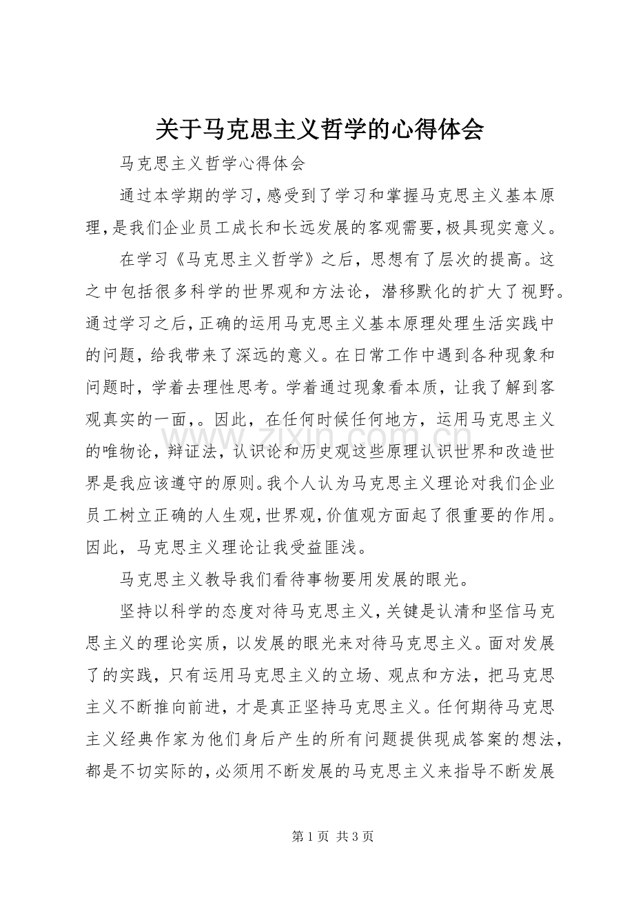 关于马克思主义哲学的体会心得.docx_第1页