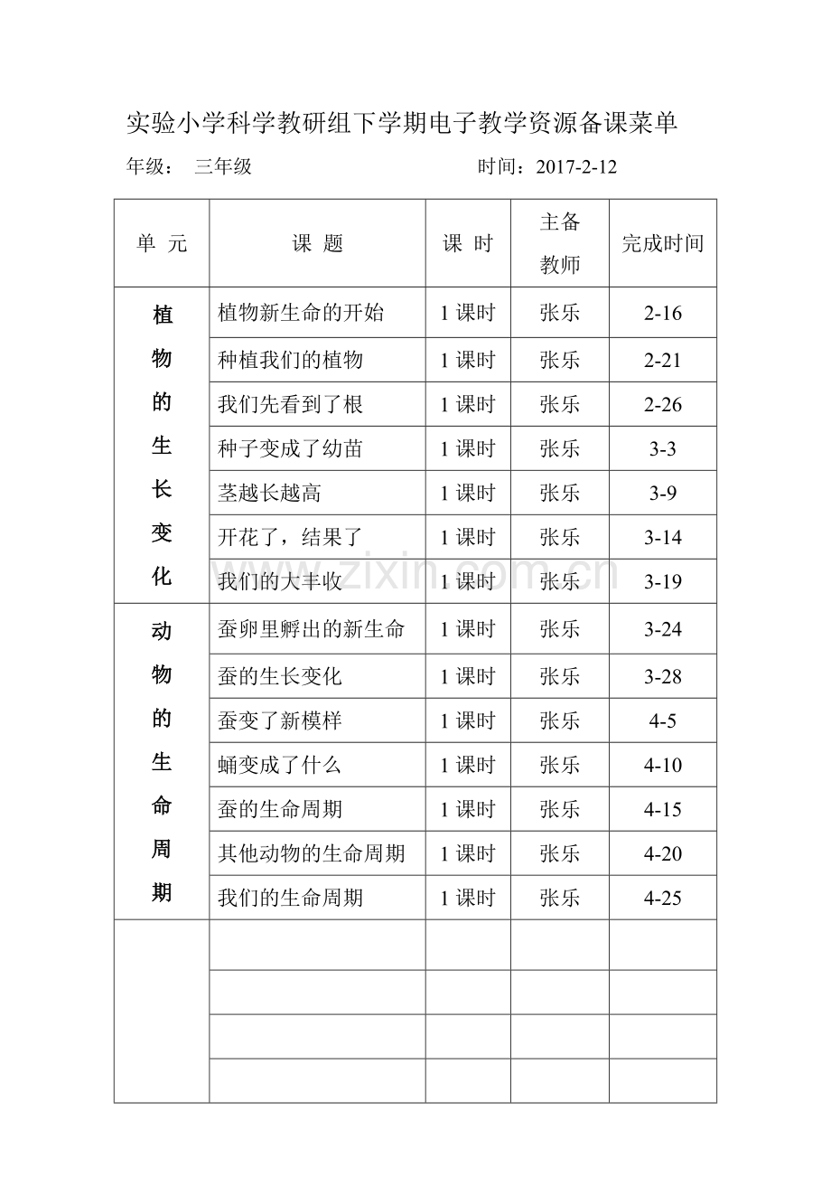 三年级实验小学科学教研组下学期电子教学资源备课菜.doc_第1页