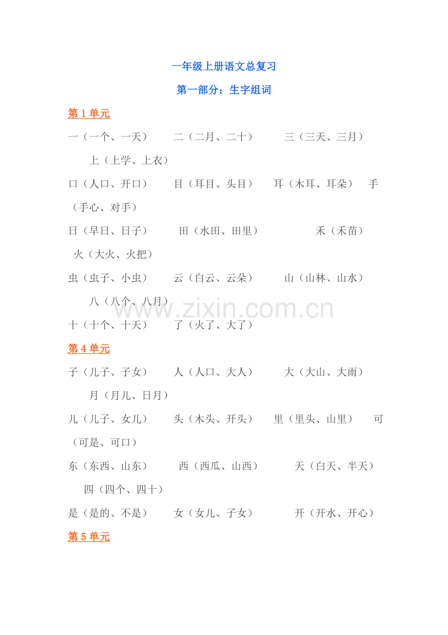 一年级上册语文总复习.docx_第1页