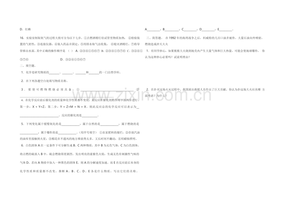 九年级化学单元测试卷.doc_第2页