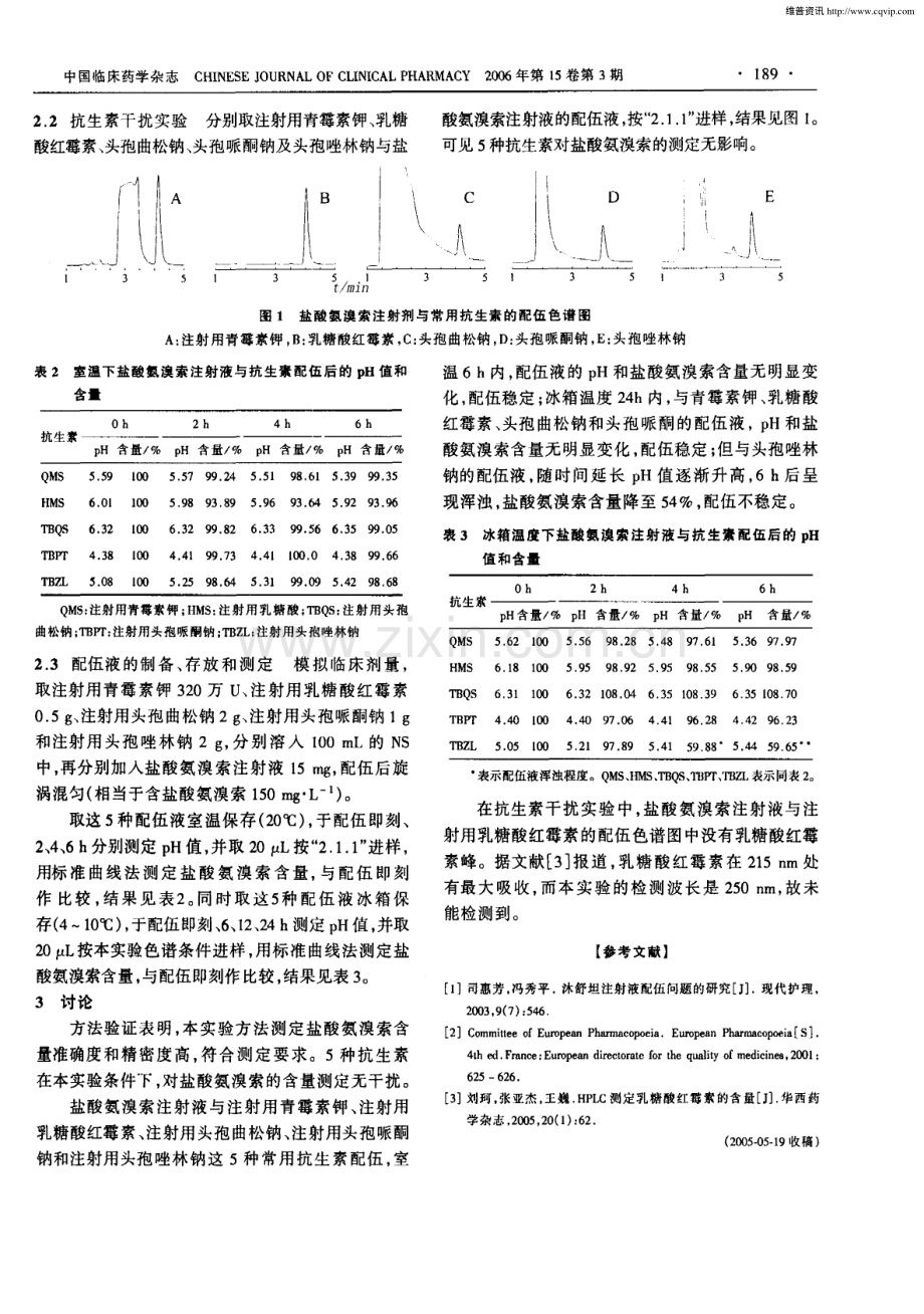 盐酸氨溴索与常用抗生素的配伍.pdf_第3页