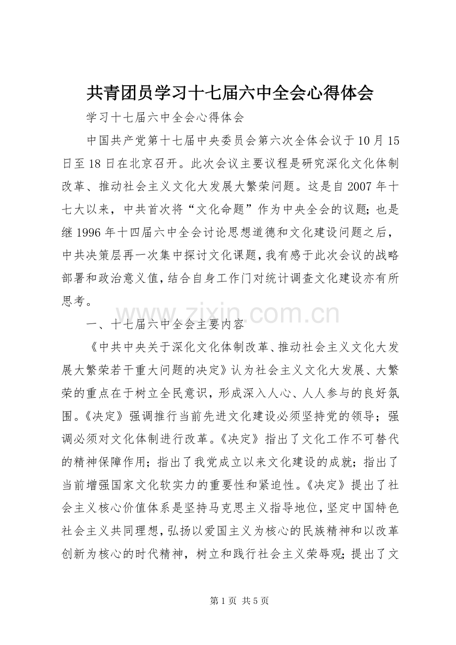 共青团员学习十七届六中全会体会心得.docx_第1页