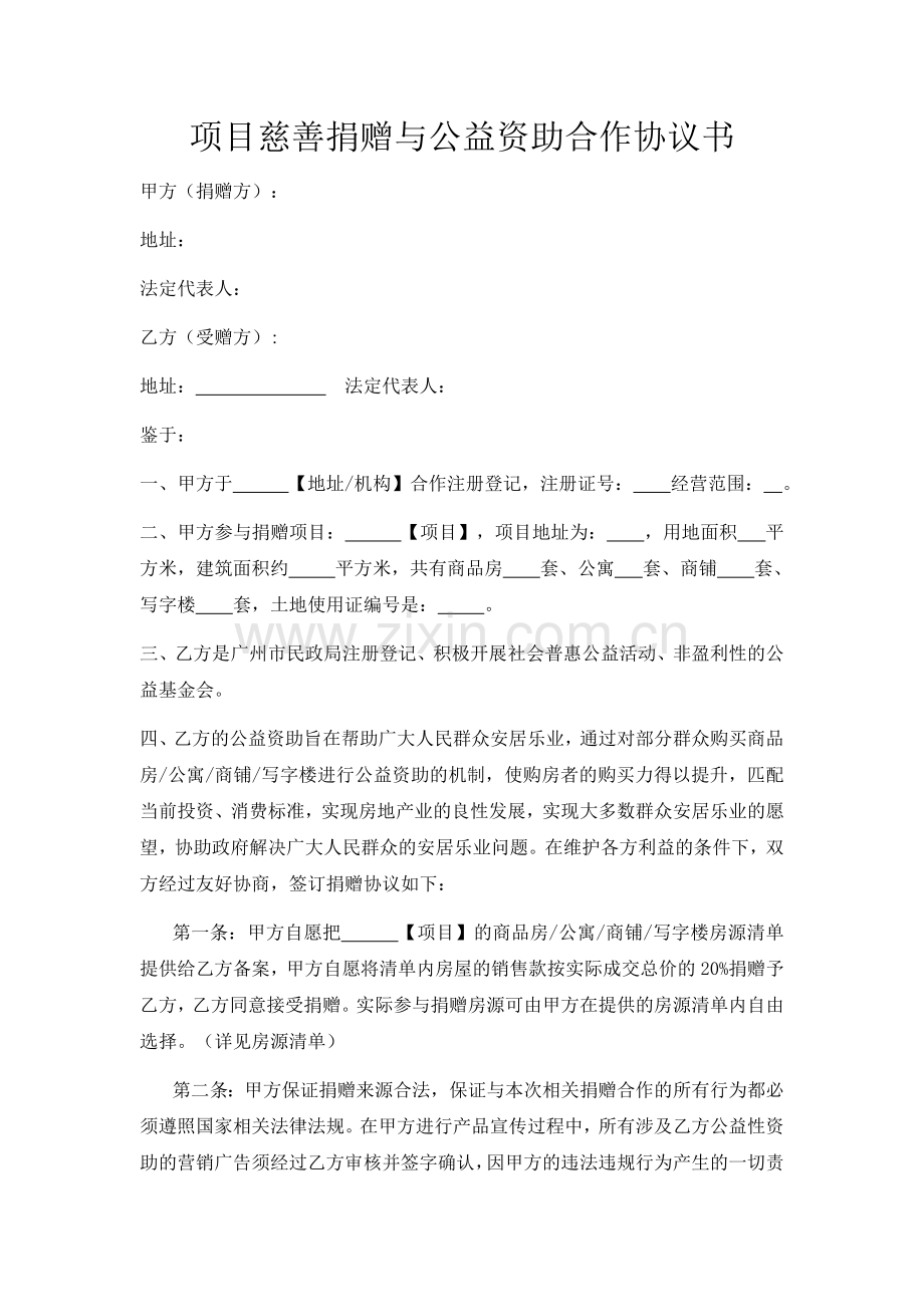 项目慈善捐赠与公益资助合作协议书.docx_第1页