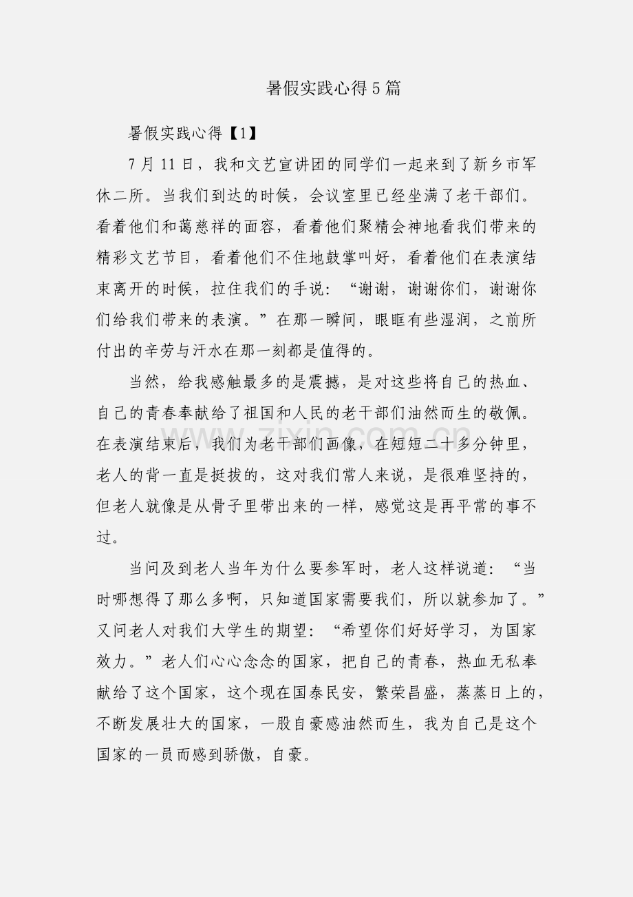 暑假实践心得5篇.docx_第1页