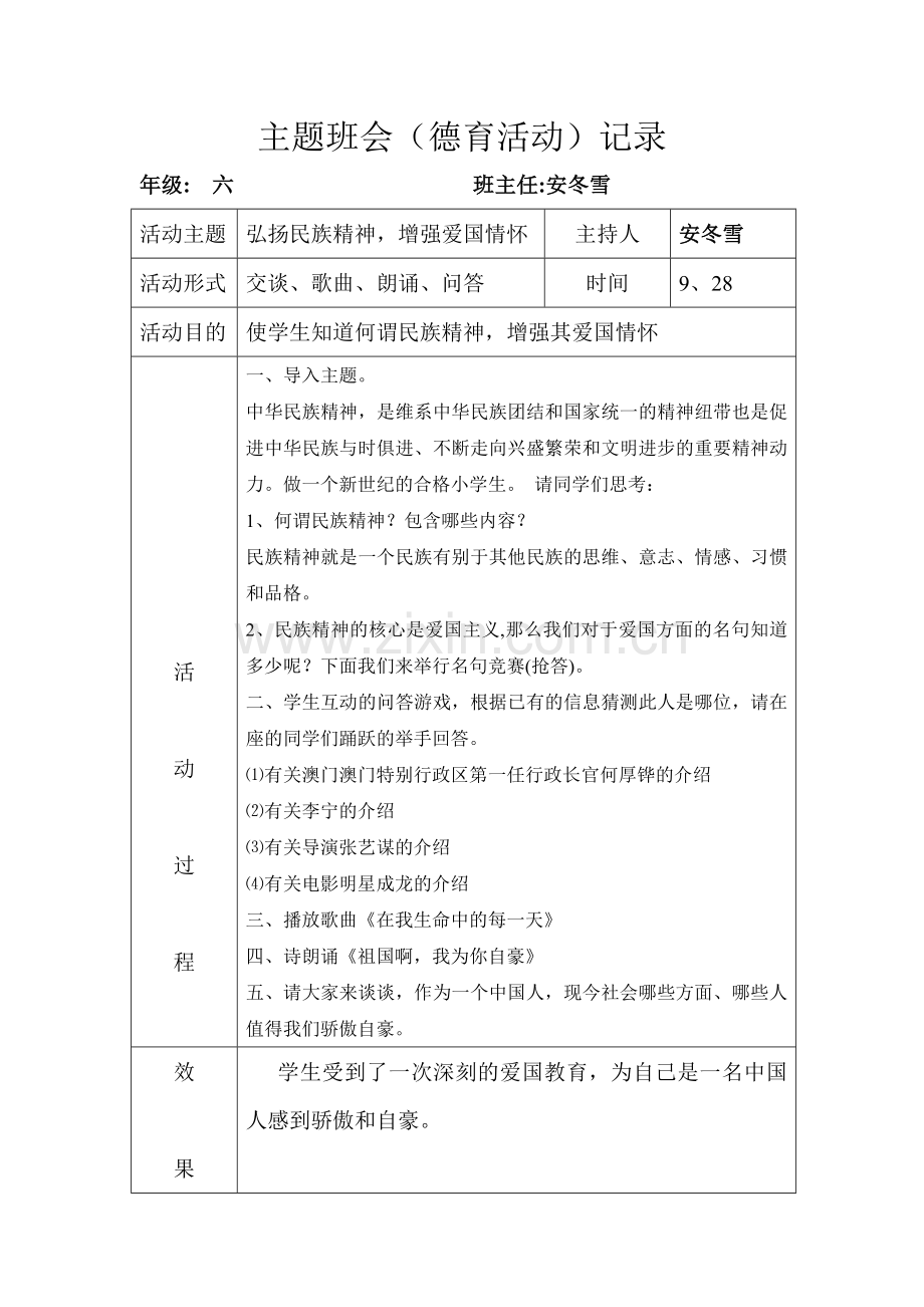 六年级主题班队会记录表(6个表).doc_第2页