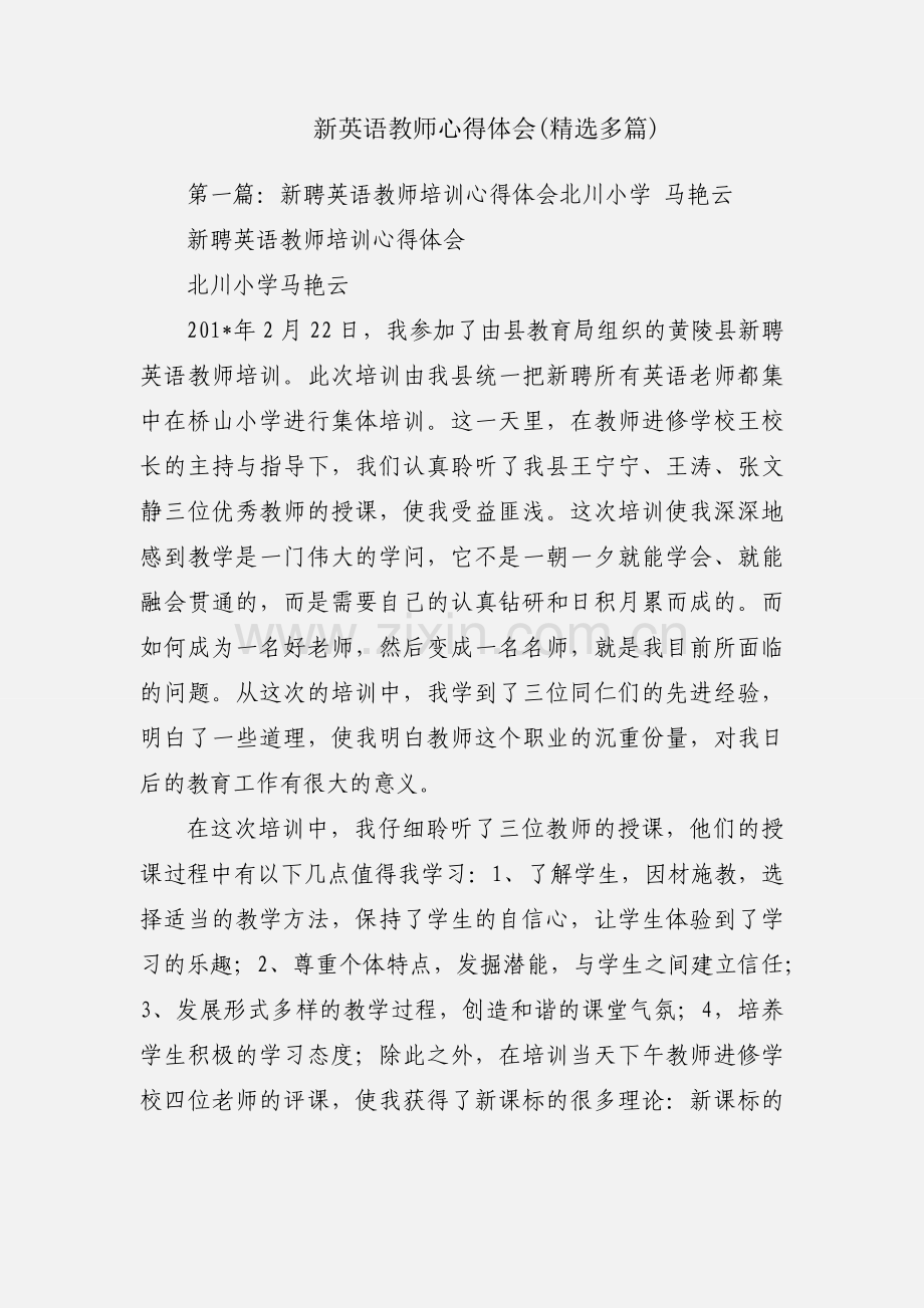 新英语教师心得体会(多篇).docx_第1页