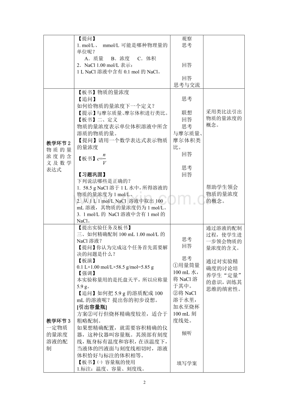 《物质的量浓度及溶液的配制》教学设计.doc_第2页