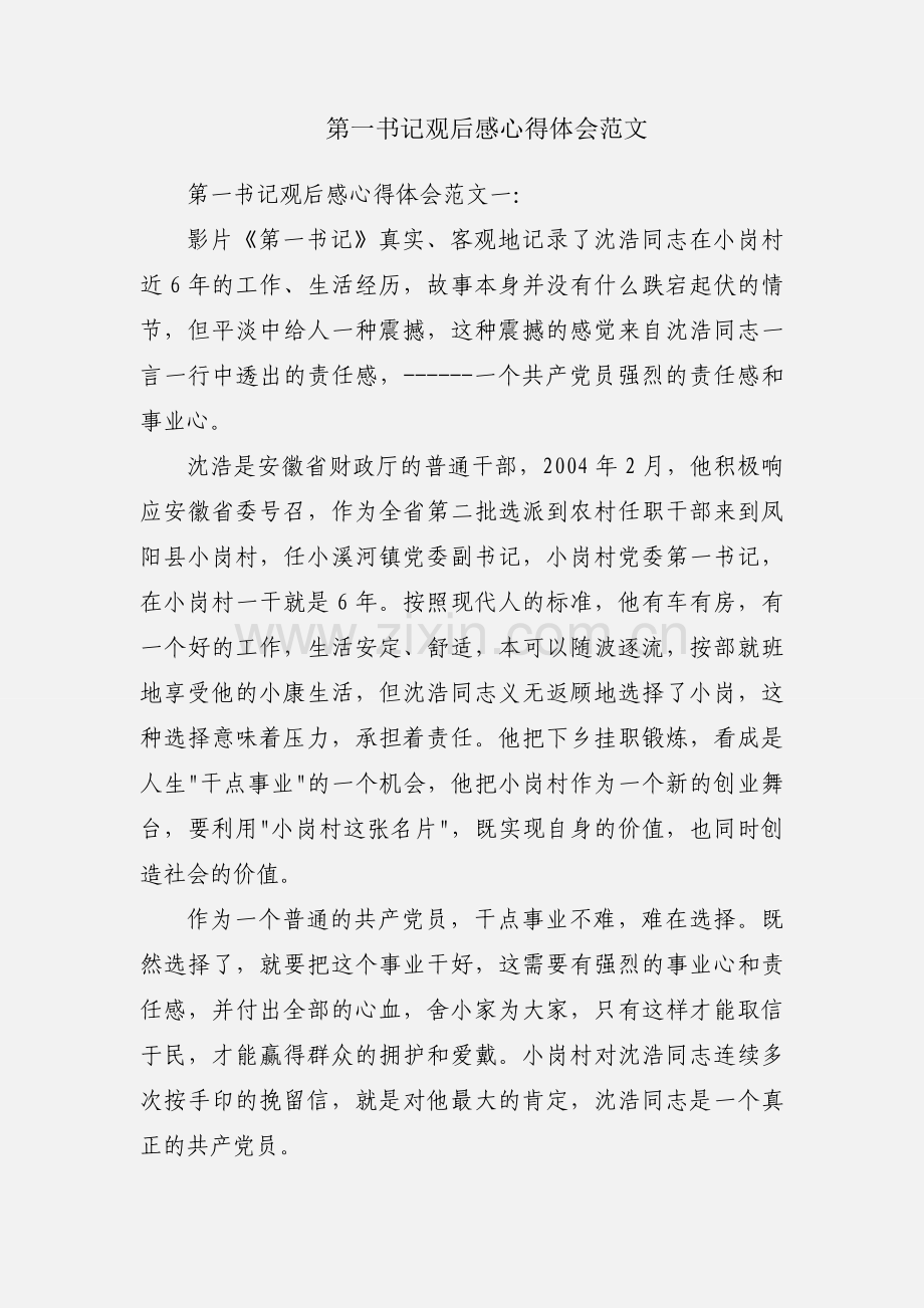 第一书记观后感心得体会范文.docx_第1页