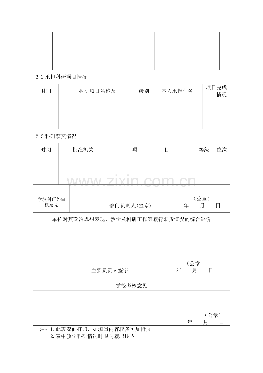 菏泽学院引进研究生履职期满考核表.doc_第2页