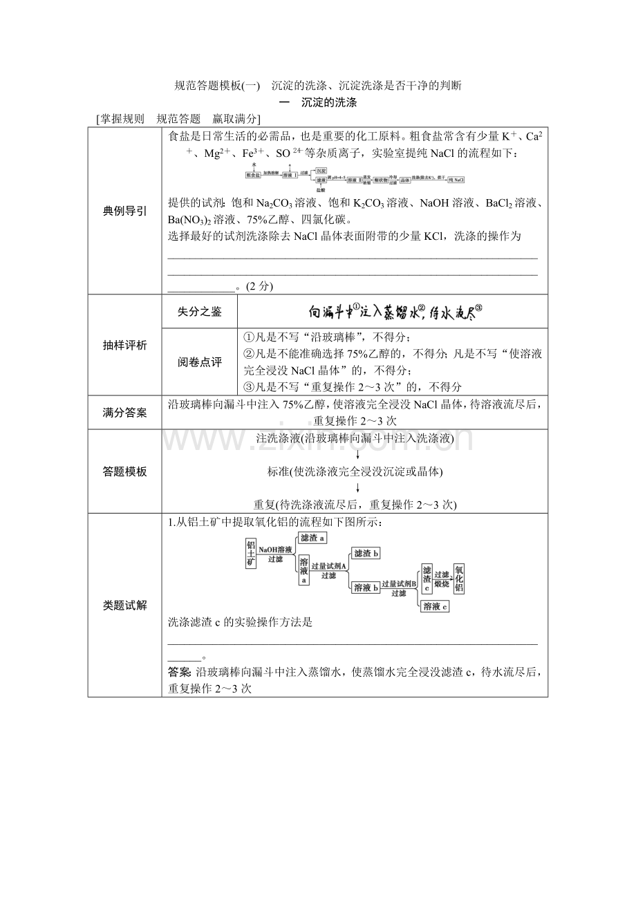 规范答题模板(一)-沉淀的洗涤、沉淀洗涤是否干净的判断.doc_第1页