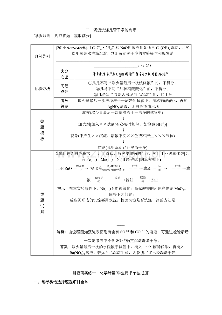 规范答题模板(一)-沉淀的洗涤、沉淀洗涤是否干净的判断.doc_第2页