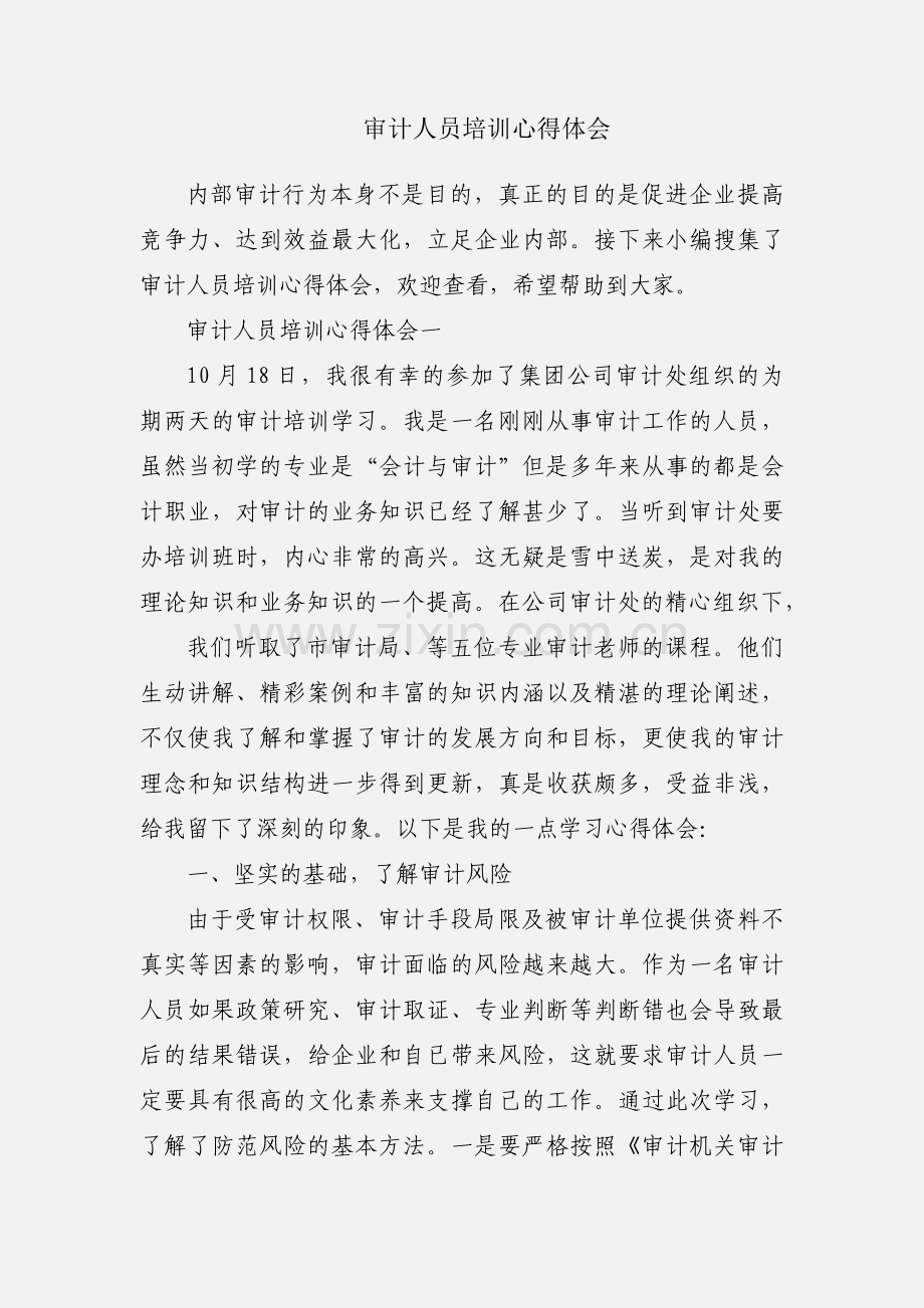 审计人员培训心得体会.docx_第1页