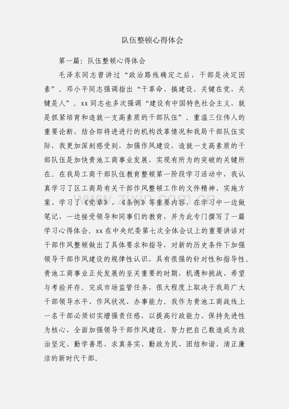 队伍整顿心得体会.docx_第1页