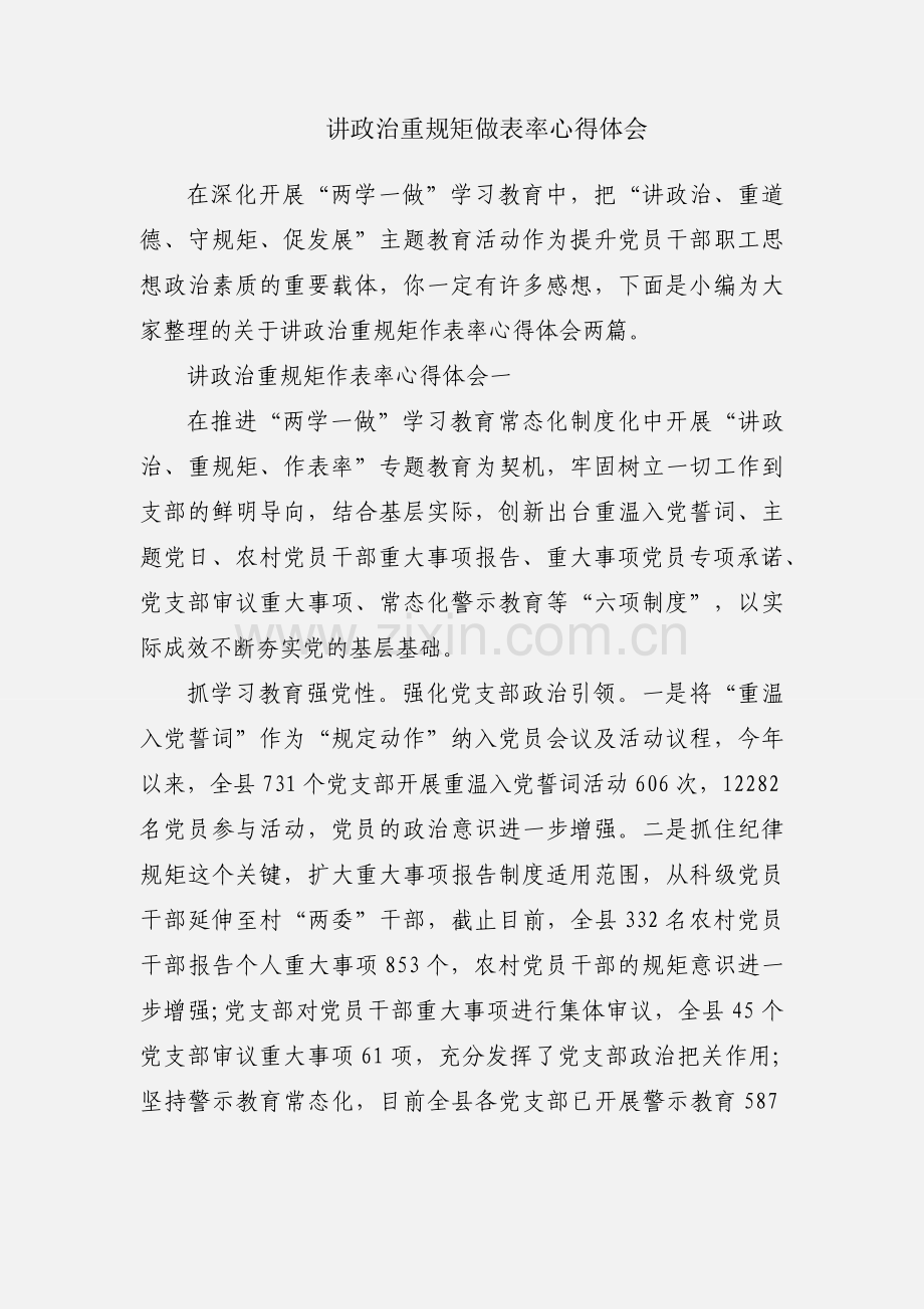 讲政治重规矩做表率心得体会.docx_第1页