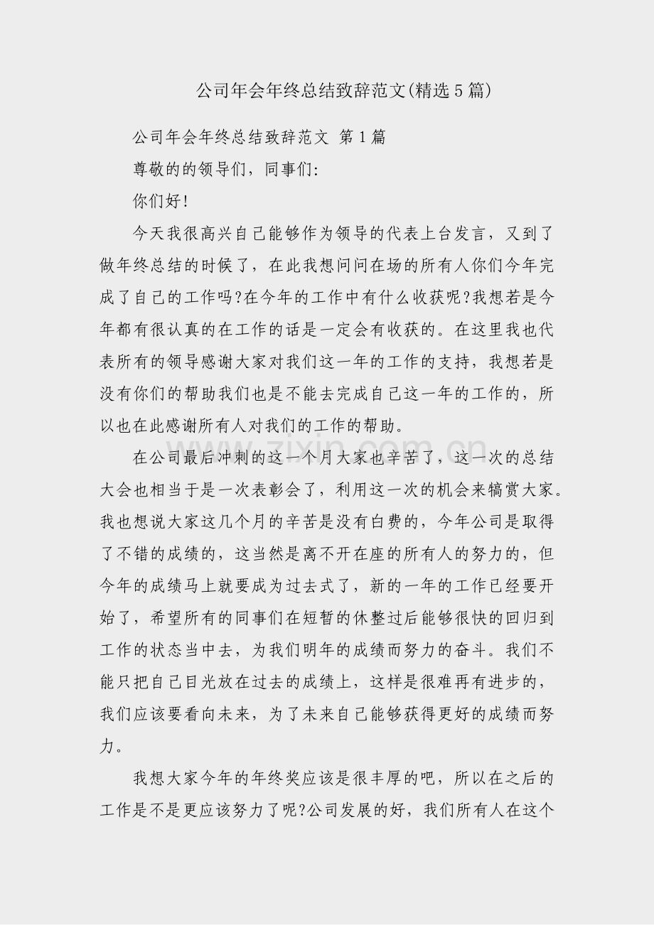 公司年会年终总结致辞范文(5篇).pdf_第1页