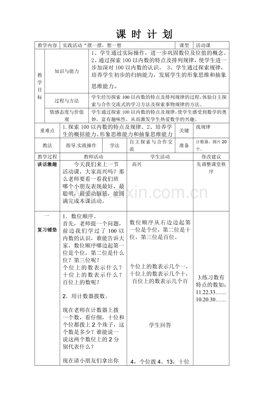 小学数学人教一年级《实践活动：摆一摆-想一想》教学设计.doc_第1页