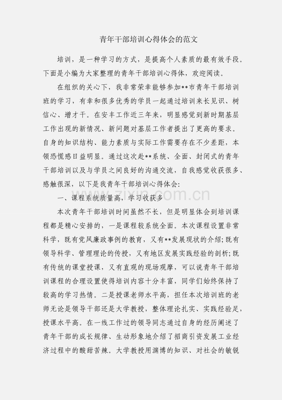 青年干部培训心得体会的范文.docx_第1页