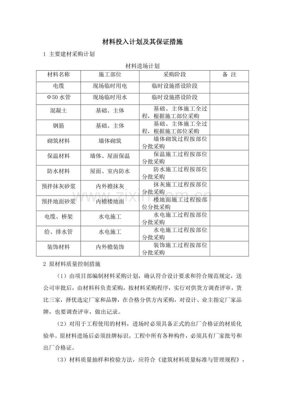 材料投入计划及其保证措施.docx_第1页