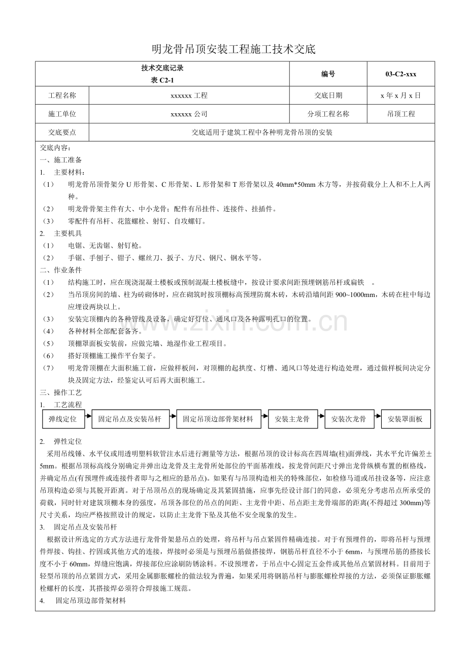 明龙骨吊顶安装工程施工技术交底.doc_第1页