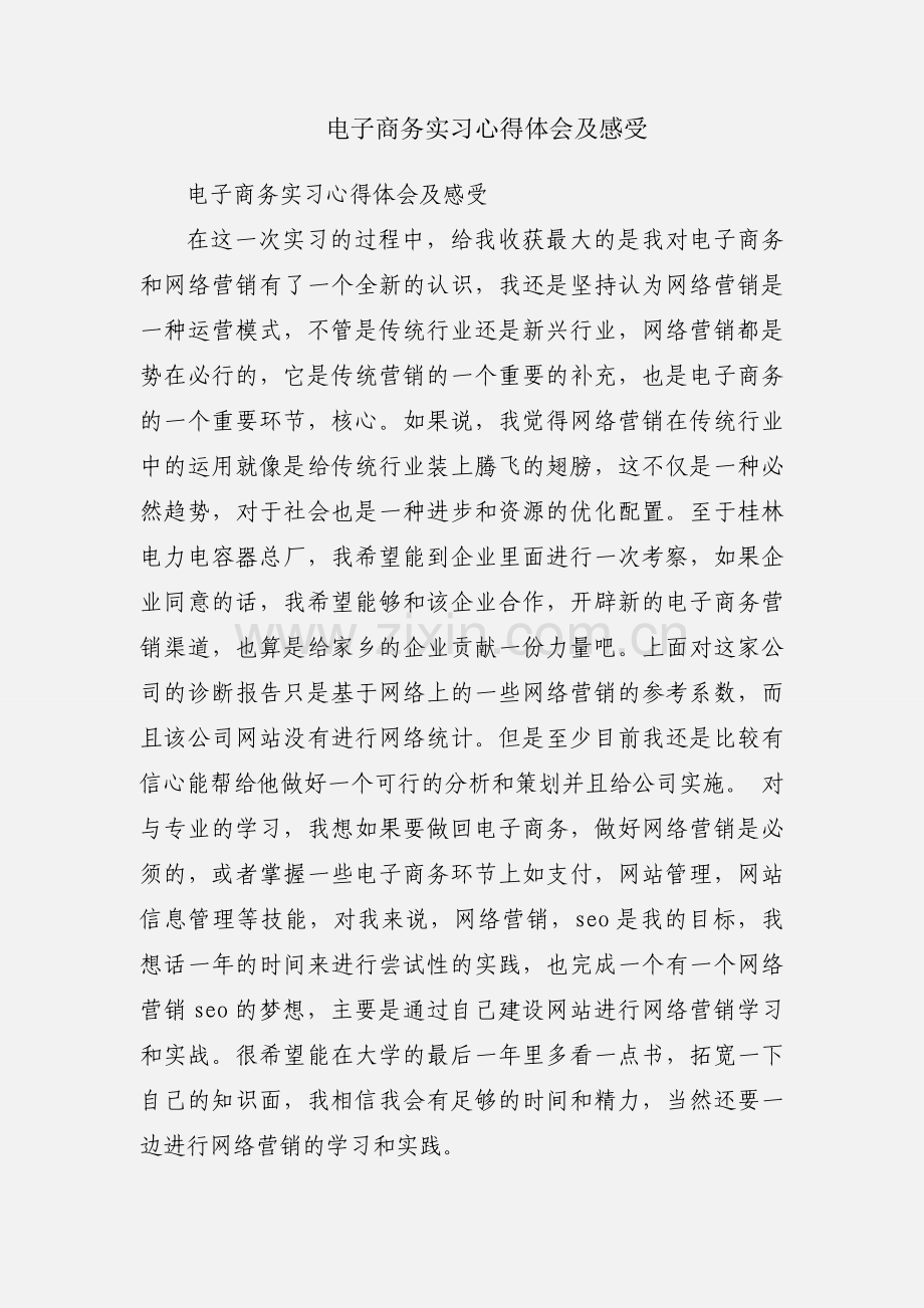 电子商务实习心得体会及感受.docx_第1页