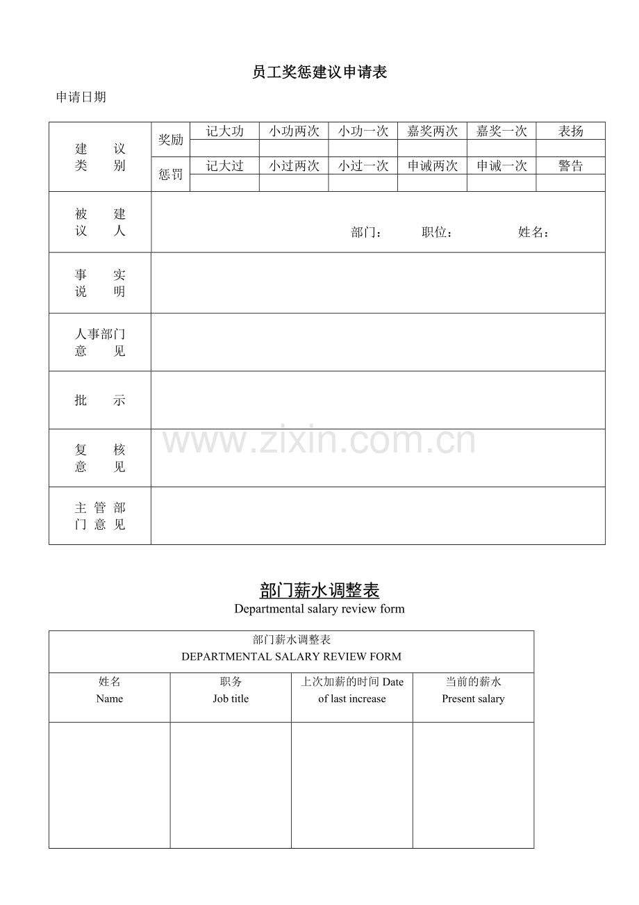 公司企业员工奖惩建议申请表.doc_第1页