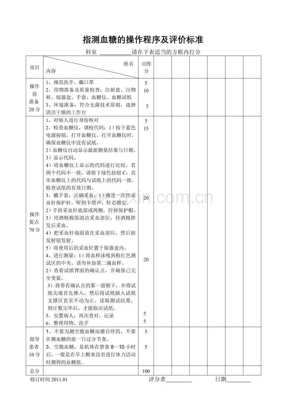 指测血糖的操作流程及评价标准.doc_第1页