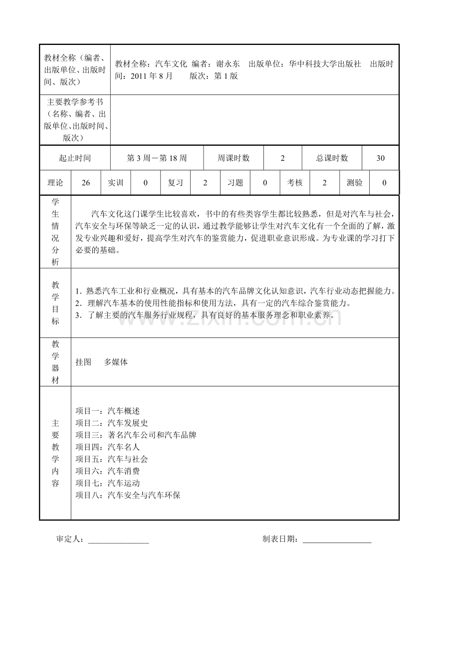 汽车文化授课计划表2013.doc_第2页