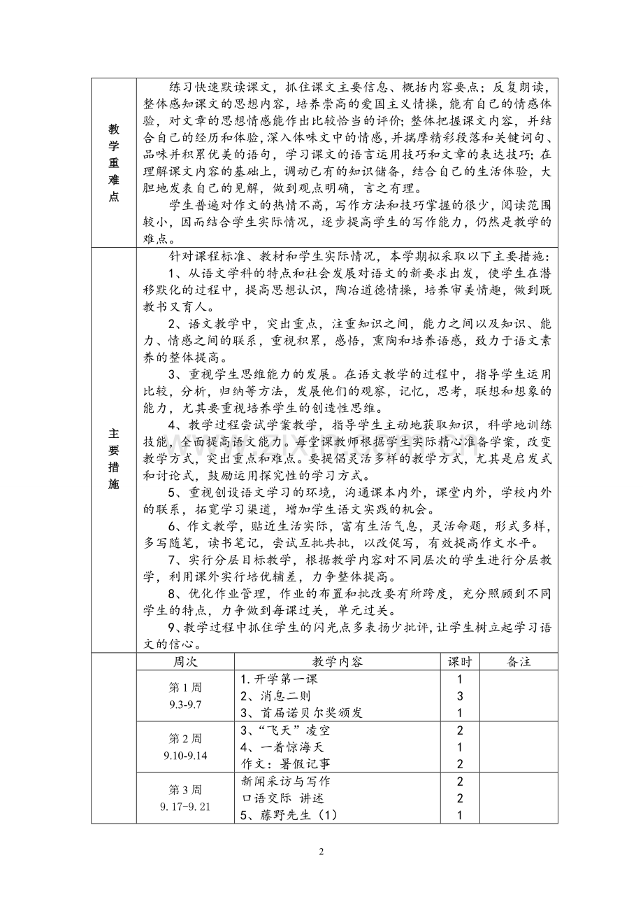 部编版八年级语文(上)教学计划.doc_第2页