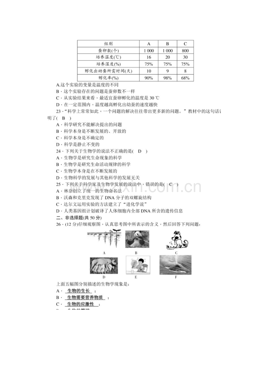 北师大版七年级上册生物单元测试题全套(含答案).docx_第3页