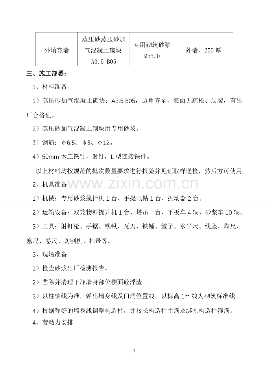 蒸压砂加气混凝土砌块(AAC)填充墙砌筑施工方案.doc_第3页