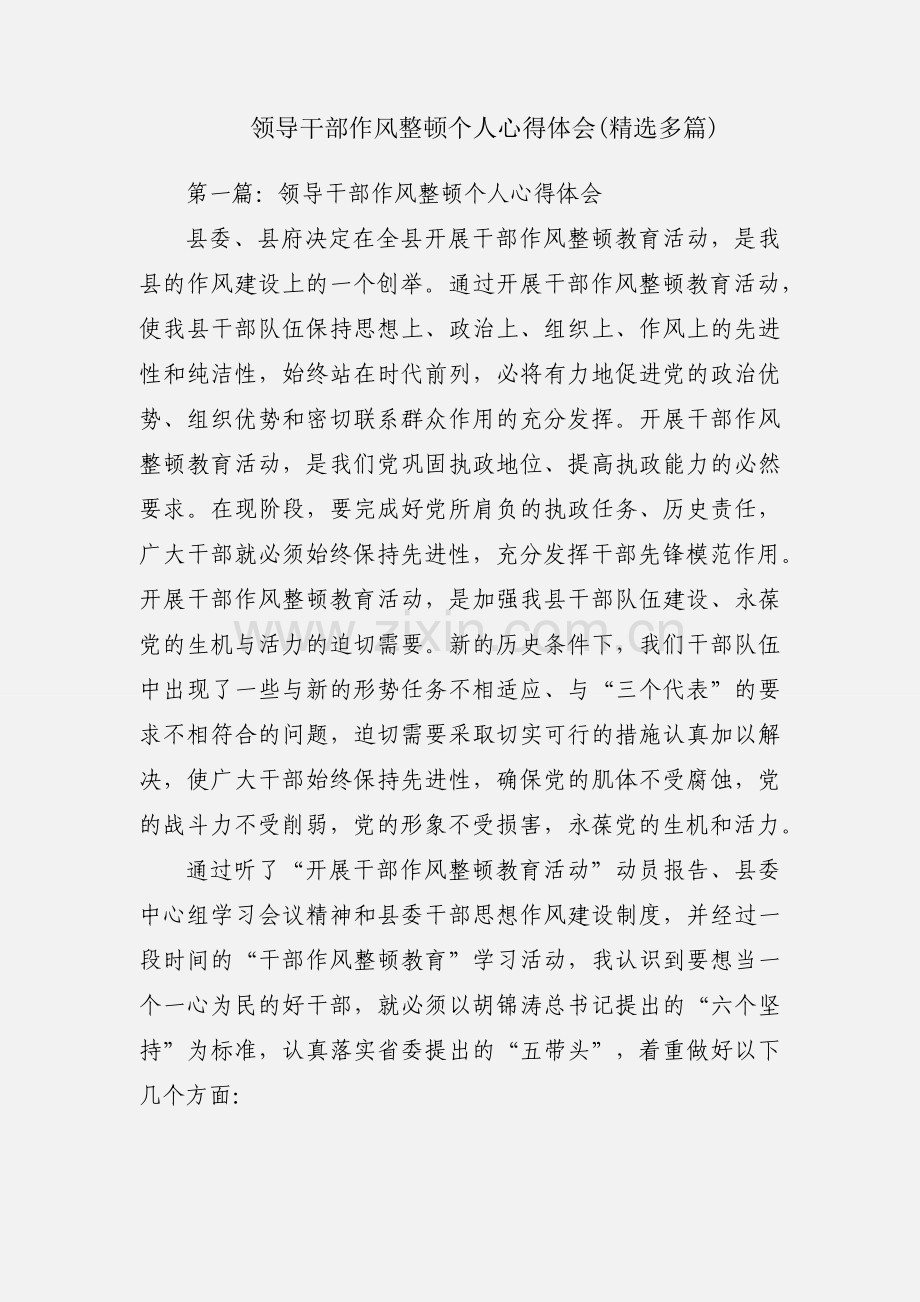 领导干部作风整顿个人心得体会(多篇).docx_第1页