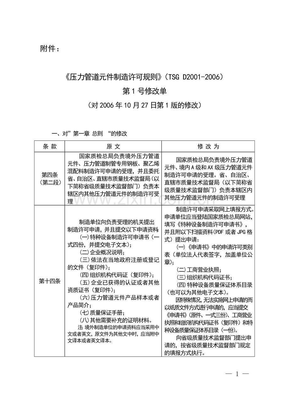 《压力管道元件制造许可规则》(TSG D2001-2006).doc_第1页