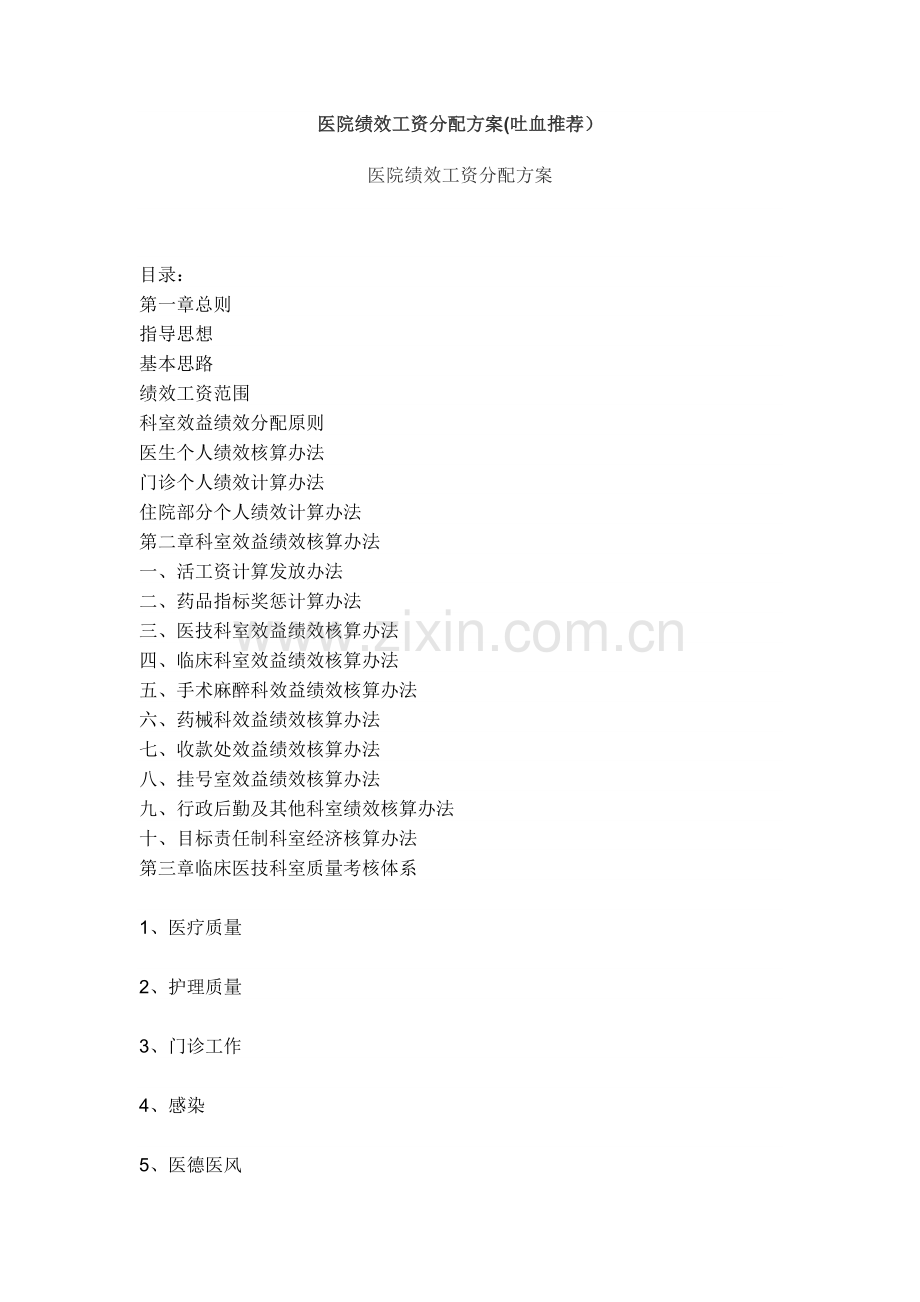 医院绩效工资分配方案.docx_第1页